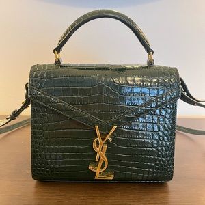 YSL CASSANDRA MINI CROC LEATHER EMBOSSED BAG IN GREEN